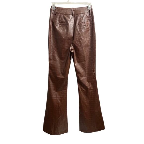 PRETTYLITTLETHING Tall Chocolate Faux Leather Croc Embossed Flare Pant Sz 6 - Picture 4 of 6